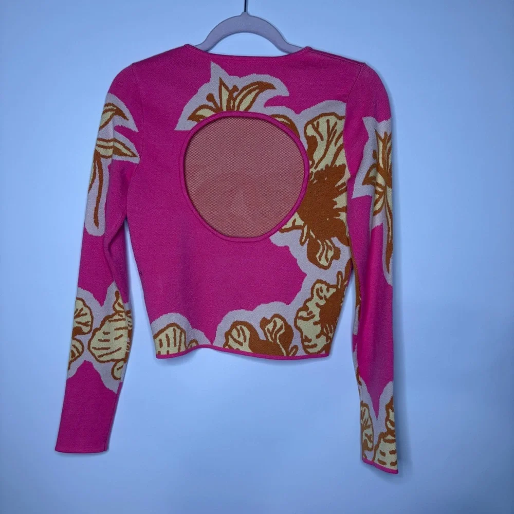 The Wolf Gang Hibiscus Long Sleeve Knit Sweater Top Size Small